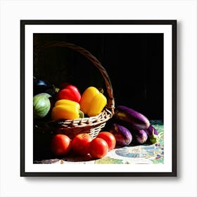 Basket Of Ripe Fresh Farm Harvest Overflowing With Assorted Vegetables And Fruits Vibrant Purple E (3) Art Print