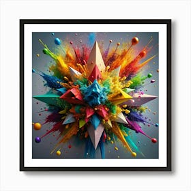 A colorful, abstract explosion of paint and geometric shapes. Poster