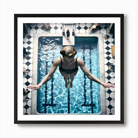 Blond Woman dives into the Swimming Pool Art Print