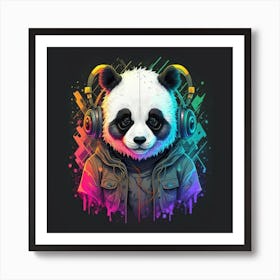Panda Bear With Headphones Art Print