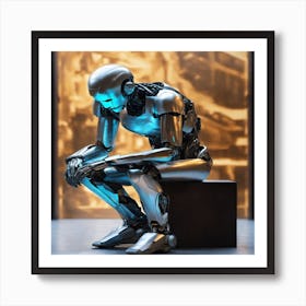 Robot Sitting On A Box Art Print