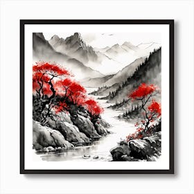 Chinese Landscape Mountains Ink Painting (21) 2 Art Print