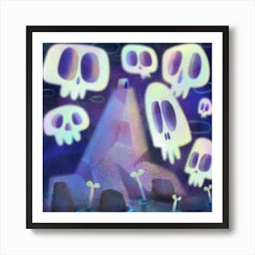 eerie skulls over dark sea Art Print