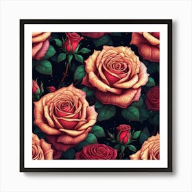 Roses Seamless Pattern 14 Art Print