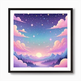 Sky With Twinkling Stars In Pastel Colors Square Composition 252 Art Print