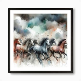 horses in the storm 4 Art Print