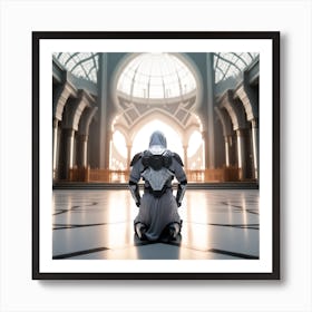 A 3d Dslr Photography Muslim Wearing Futuristic Digital Armor Suit , Praying Towards Masjid Al Haram, House Of God Award Winning Photography From The Year 8045(6) Art Print