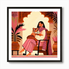 Indian Woman With Tiger Art Print