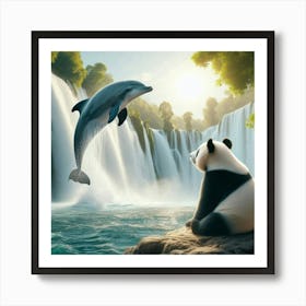 Panda And Dolphin Art Print