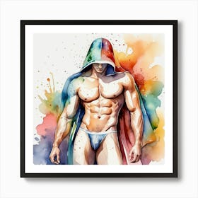 Watercolor Hooded Man Art Print