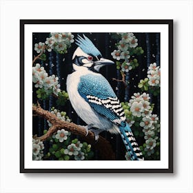 Ohara Koson Inspired Bird Painting Blue Jay 1 Square Art Print