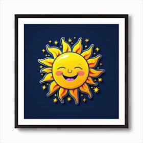 Lovely smiling sun on a blue gradient background 123 Art Print