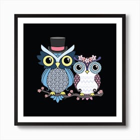Owl Love Square Art Print