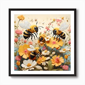 Bees And Flowers Art Print