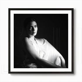 Enigmatic Elegance Captured In A Timeless Monochrome Portrait Backlight Casting A Soft Glow Around Art Print