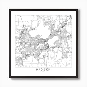 Madison White Map Square Art Print