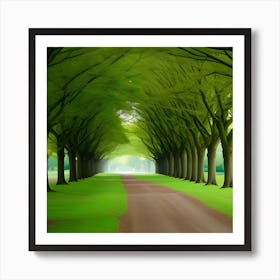 Green Tree Lined Road Art Print