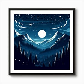 Mountain Landscape At Night Art Print