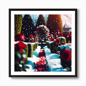 Red Rose Walkway in the Topiary Garden Art Print