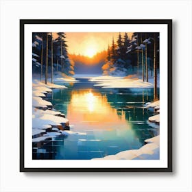 Mountain lac oil painting abstract painting art 7 Art Print
