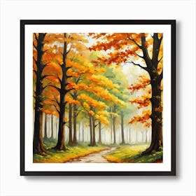 Forest In Autumn In Minimalist Style Square Composition 194 Art Print