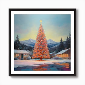 Painting of a brightly colored Christmas tree, oil painting by Eve Ryder Art Print