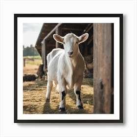 White Goat Standing In A Barn Art Print