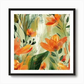 Orange Flowers Seamless Pattern Art Print