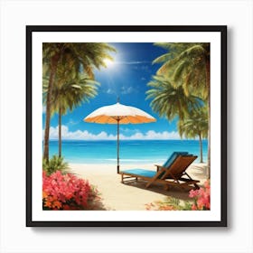 Beach Chair And Umbrella 1 Art Print