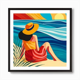 Woman Enjoying The Sun At The Beach 12 Art Print