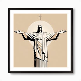 Christ The Redeemer wallart colorful beige background print abstract poster art illustration design texture for canvas Poster