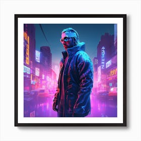 Man In A Neon City Art Print