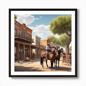 Western Town In Texas With Horses No People Ultra Hd Realistic Vivid Colors Highly Detailed Uh (1) Art Print