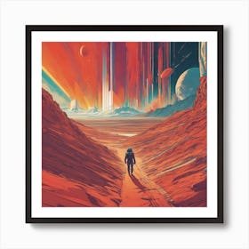 Mars Is Walking Down A Long Path, In The Style Of Bold And Colorful Graphic Design, David , Rainbow (2) Art Print