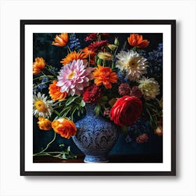 Flowers In A Blue Vase 4 Art Print