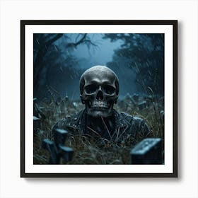 Digital Painting Of A Human Skull Center Frame Empty Eye Sockets Peering Into An Abyss A Backdrop (5) Art Print