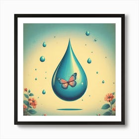 Water Drop With Butterfly Art Print