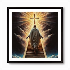 Jesus Ascending The Stairs Art Print