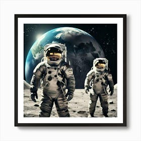 Two Astronauts On The Moon Art Print