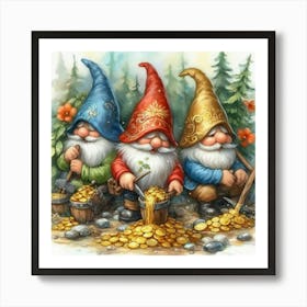 Gnomes Find Gold Art Print