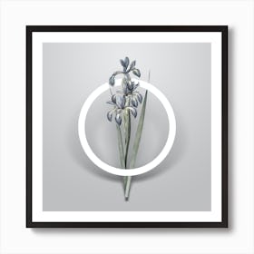 Vintage Blue Iris Minimalist Flower Geometric Circle on Soft Gray n.0172 Art Print