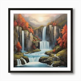 Waterfalls At Sunset Art Print