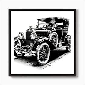 A Stencil Sketch Of A Old Vintage Car 4 Art Print