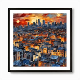 Cityscape At Sunset Art Print