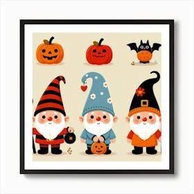 Halloween Gnomes And Pumpkins - Cute Vector style Illustration Art Print