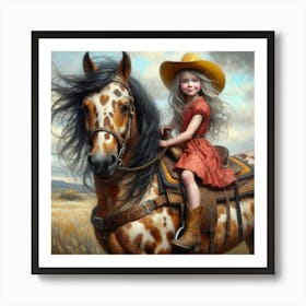 Little Cowgirl On Horseback Art Print