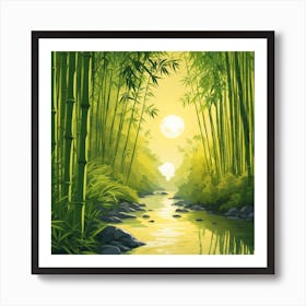 A Stream In A Bamboo Forest At Sun Rise Square Composition 364 Art Print