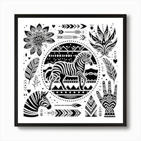 Zebra And Flowers Set Poster