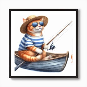 Cat Fishing In A Boat 1 Art Print