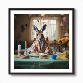 Kangaroo At The Table happy birthday  Art Print